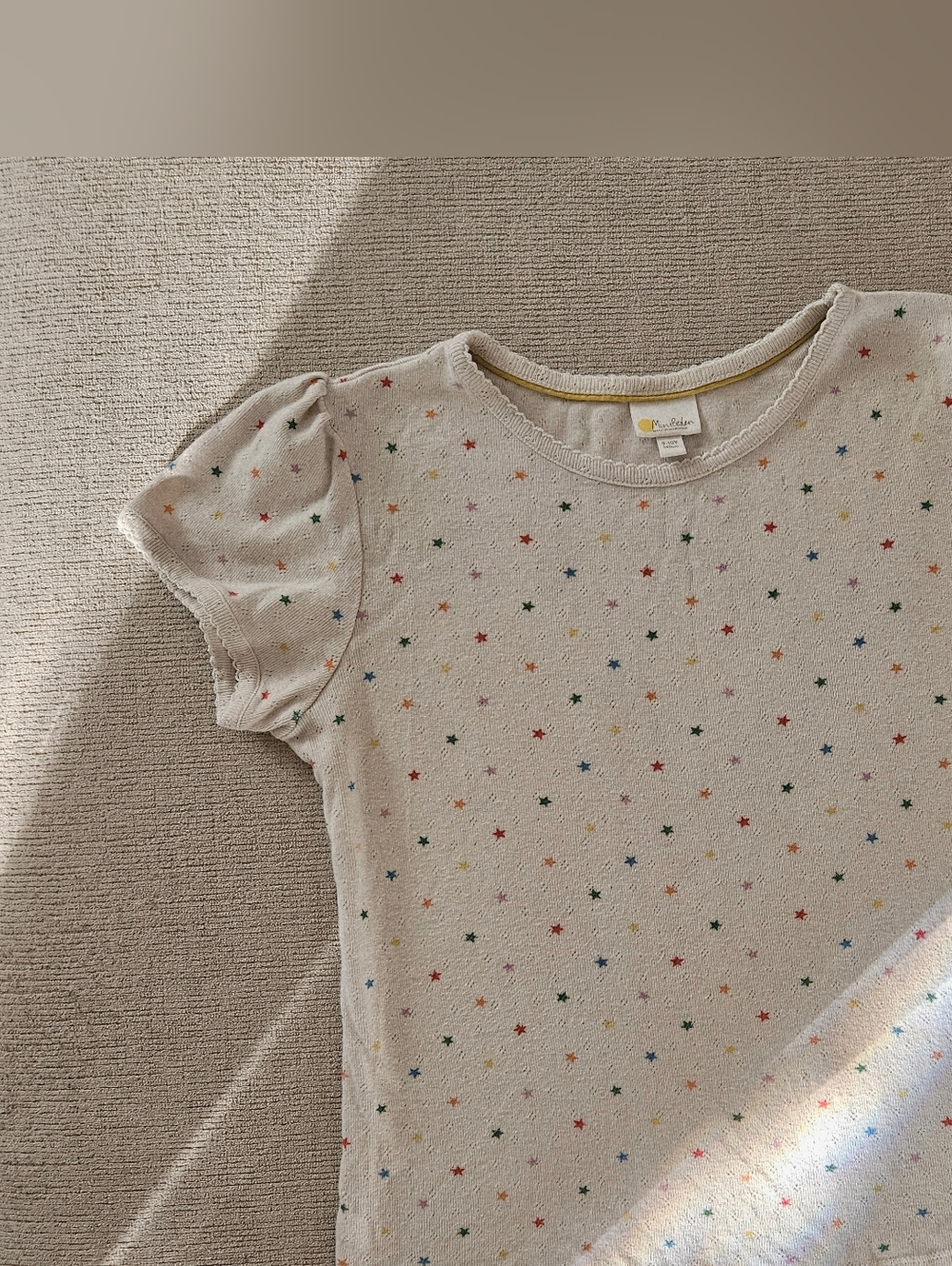 Mini Boden Cream Short Sleeve Tee with Multicolor Stars
